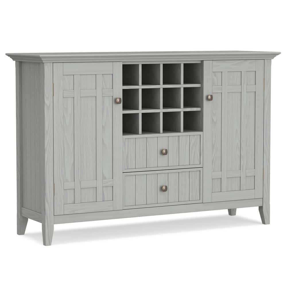Simpli Home Bedford 54"W Solid Wood Sideboard Buffet and Wine Rack, 2 Drawers, and 2 Cabinets
