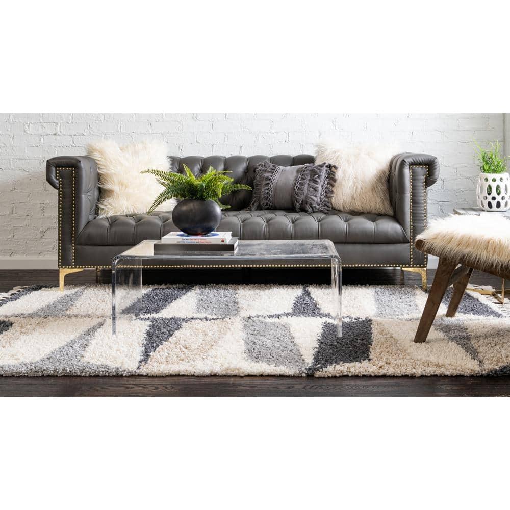 Unique Loom Hygge Shag Collection Area Rug - Balanced (4' 1" x 6' 1" Rectangle Gray/Ivory)