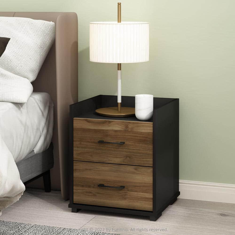 Furinno  Tidur Modern Bedroom Bedside Tables Handle 2-Drawer Chest Nightstand