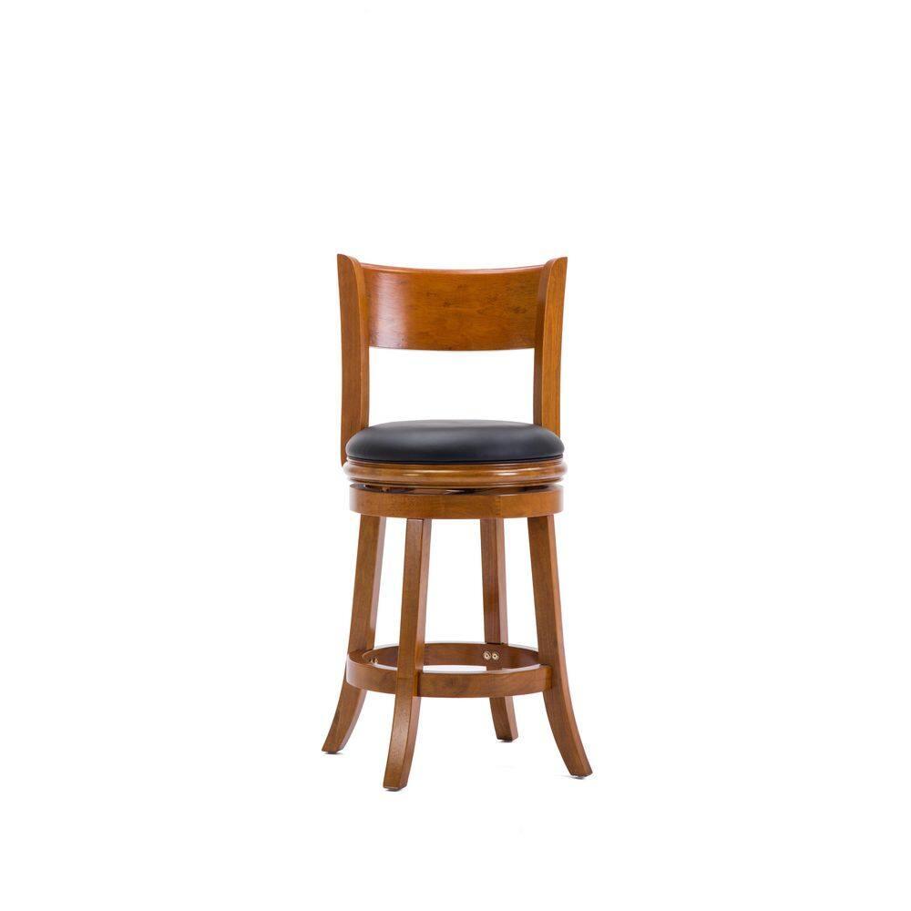 24" Palmetto Swivel Hardwood Counter Height Barstool Fruitwood - Boraam: Upholstered, Curved Back
