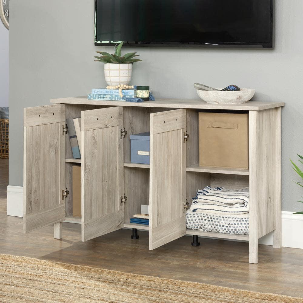 Sauder Horizontal Storage Cabinet with 3 Adjustable drawers Chalk Oak