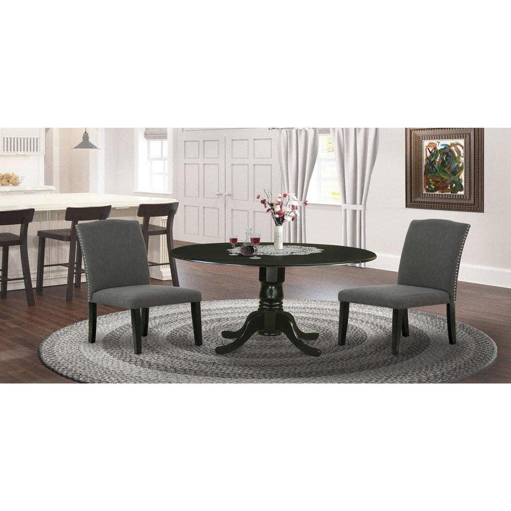 East West Furniture Dublin 3-piece Wood Dining Set in Black/Dark Gotham Gray
