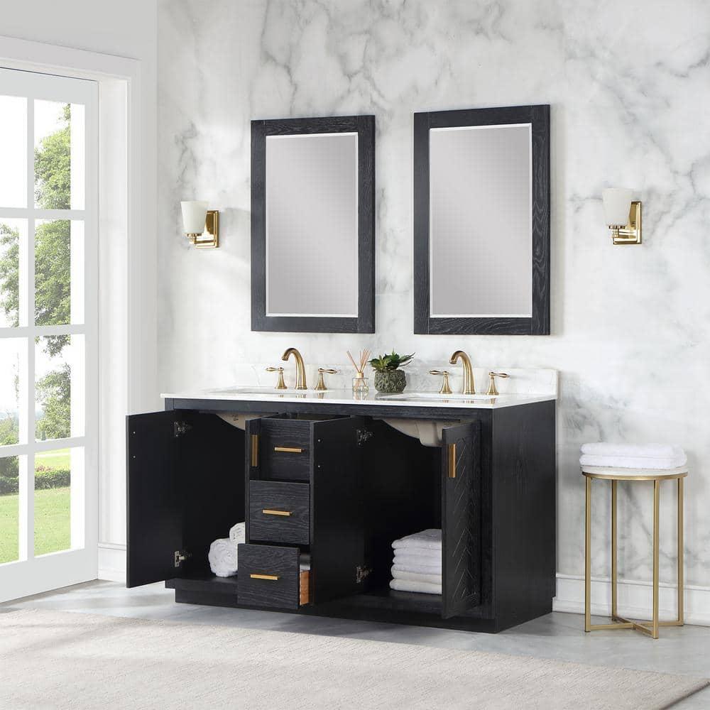 Gazsi 60" Double Bathroom Vanity Set in Black Oak without Mirror