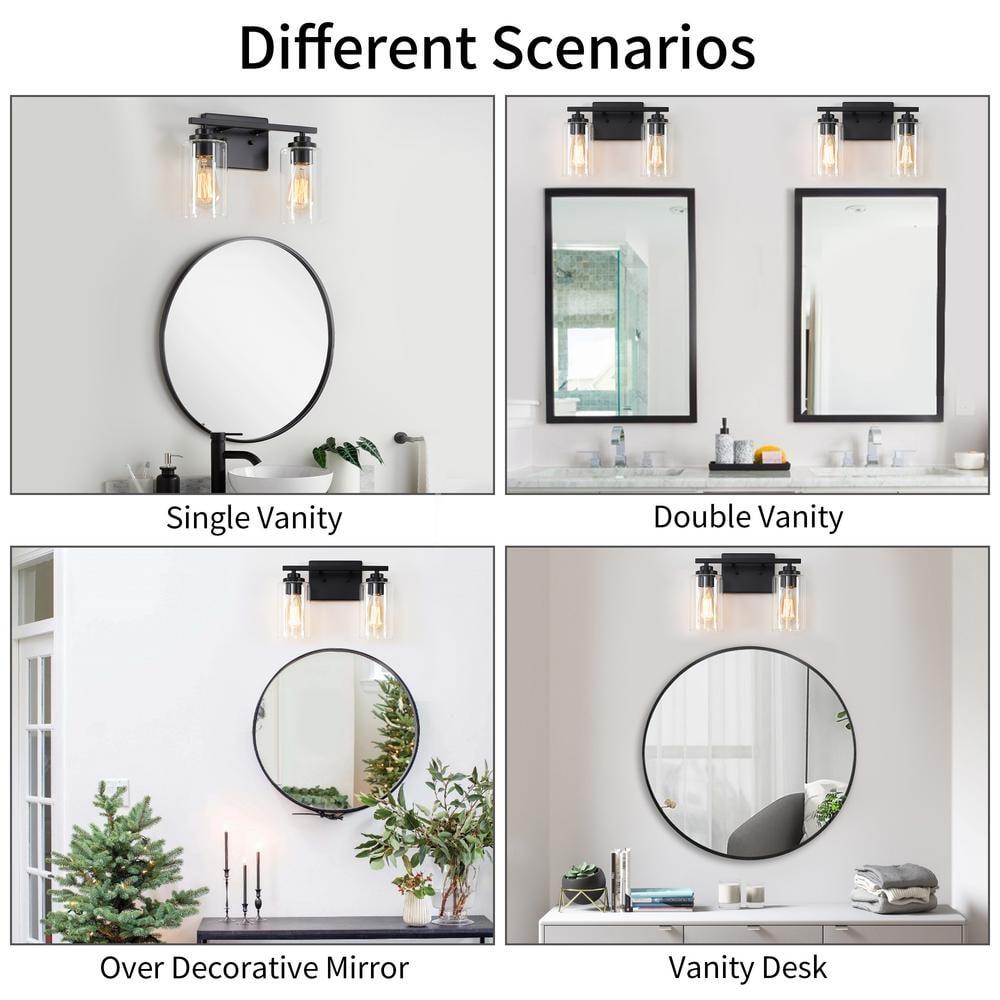 Kawoti  2-Light Dimmable Bathroom Vanity Light with Clear Glass Shade Black