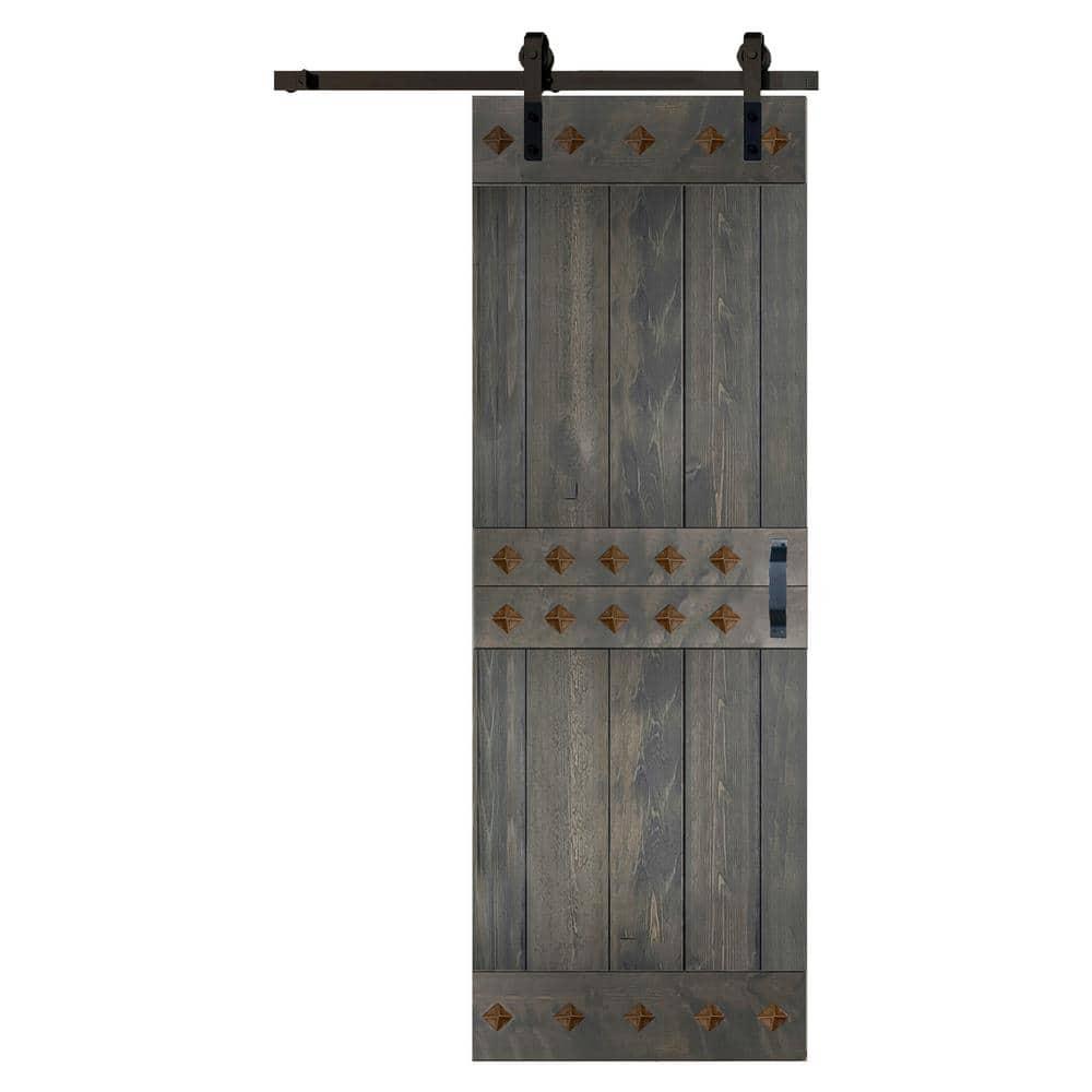 Carbon Gray Solid Wood Mid-Century Modern Sliding Barn Door Kit
