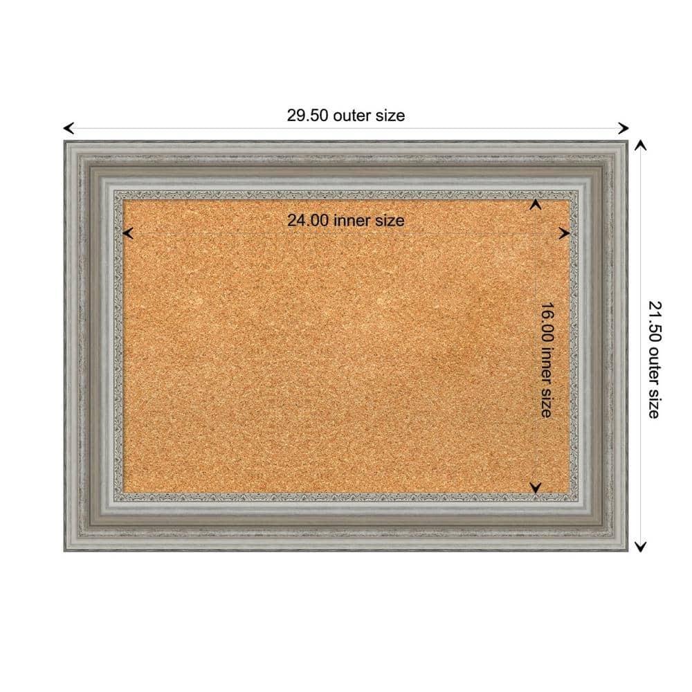 Amanti Art Natural Cork Board Framed Parlor Silver Bulletin Board 30 in. x 22 in.