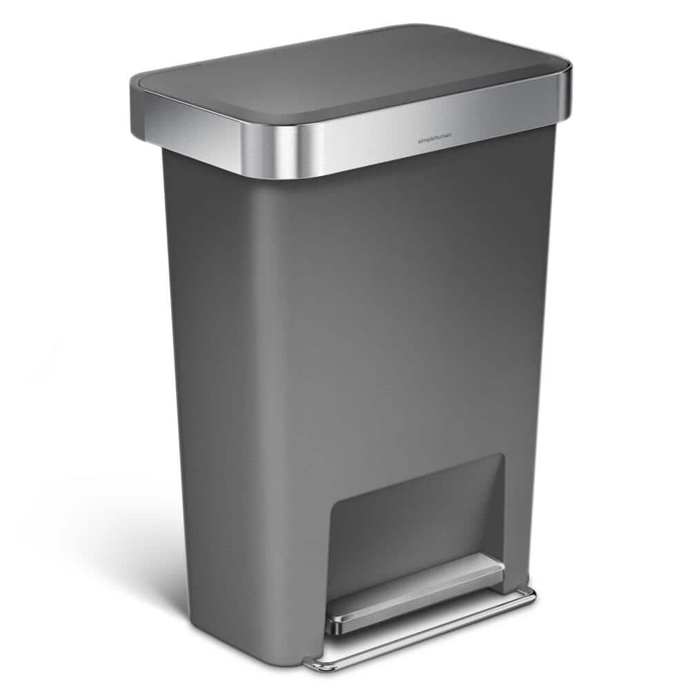Simplehuman 45 Liter Rectangular Kitchen Trash Can with Liner Pocket, Grey Plastic
