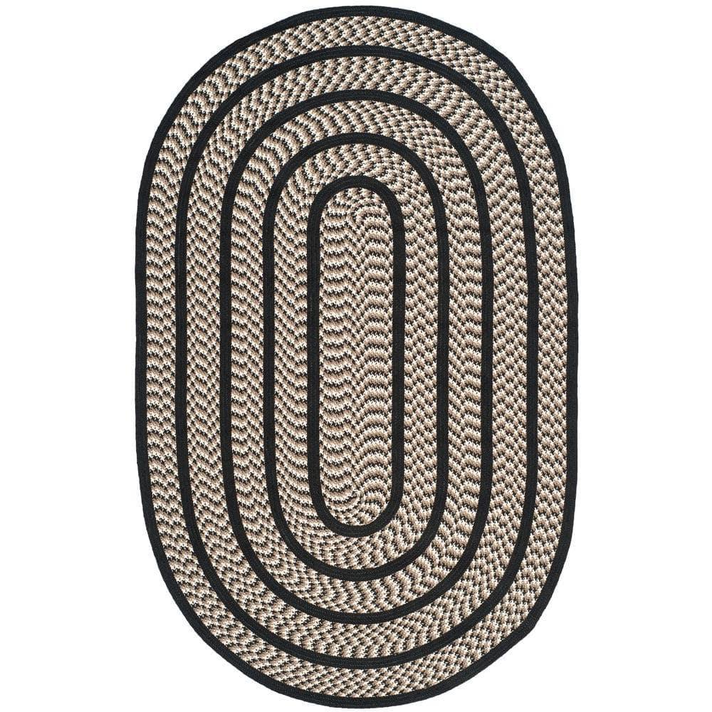 SAFAVIEH Braided Tanisha Bordered Reversible Area Rug, Ivory/Black, 3' x 5' Oval