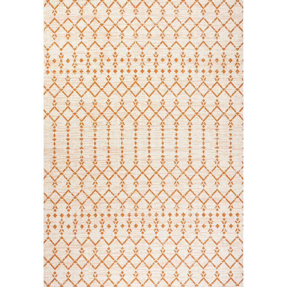 3' x 5' Ourika Moroccan Geometric Textured Weave Indoor/Outdoor Area Rug, Cream/Orange - JONATHAN Y