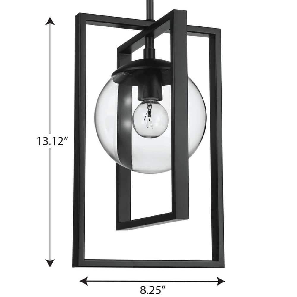 Progress Lighting Atwell 1-Light Pendant, Matte Black, Clear Globe Shade
