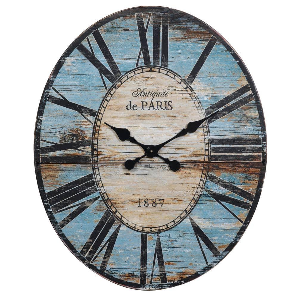 Woven Paths 29" Oval Turquoise Wood Wall Clock