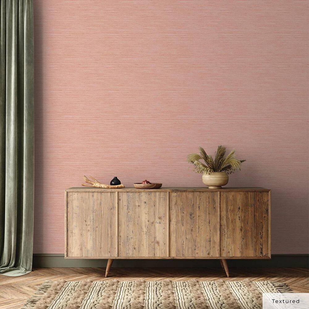 Tempaper & Co.® Fauz Horizontal Grasscloth Removable Peel and Stick Wallpaper, Textured Salmon, 28 sq. ft.: Vinyl, Prepasted