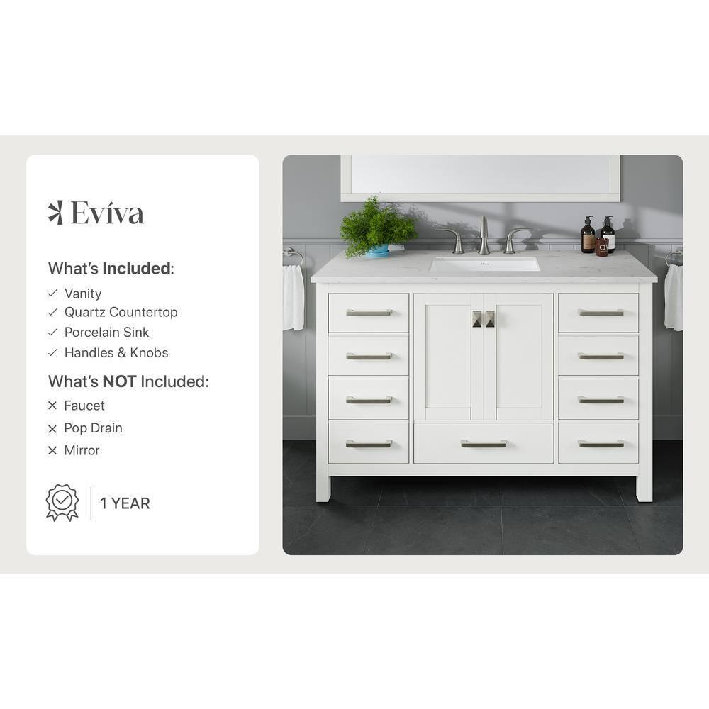 Eviva Aberdeen 42" W x 22" D x 34" H White Bathroom Vanity with White Carrara Countertop
