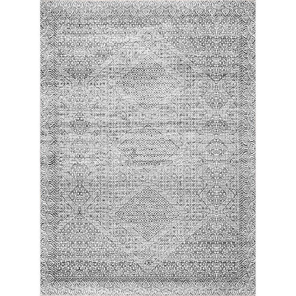 Nuloom Hart Medallion 8x10 Machine Washable Indoor Area Rug for Living Room Bedroom Dining Room Kitchen, Grey/Ivory