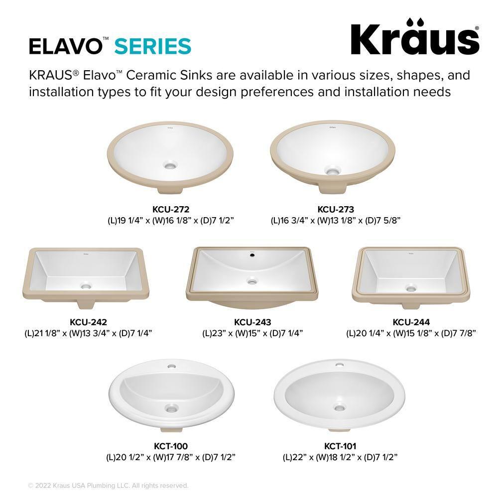 KRAUS Elavo. Rectangular Porcelain Ceramic Undermount Bathroom Sink In White With Overflow Drain, KCU-244