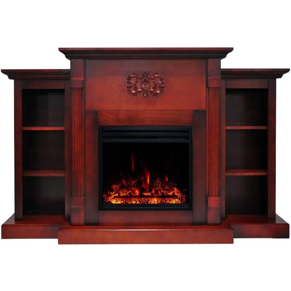 Hanover Glenwood Electric Fireplace Heater with 59-In. White TV Stand, Deep Log Display, Multi-color Flames, and Remote