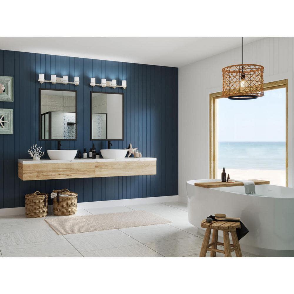 Progress Lighting Reiss 4-Light Vanity Light, Brushed Nickel, White Glass Shades