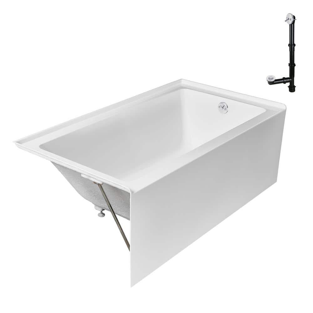 Streamline GA-304-10-WH 60 in. x 30 in. Acrylic Right-Hand Drain Alcove Bathtub in Glossy White With External Drain in Glossy White