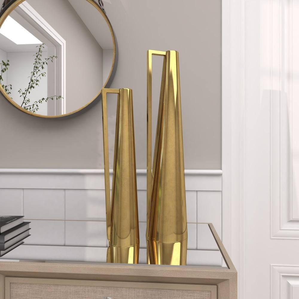 Olivia & May Set of 2 Modern Tapered Iron Pitcher Vases Gold: Luxury Glam Decor, Amphora Style, Tabletop Display