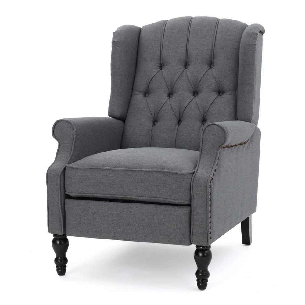 Noble House Walter Wingback Fabric Recliner, Set of 2, Gray