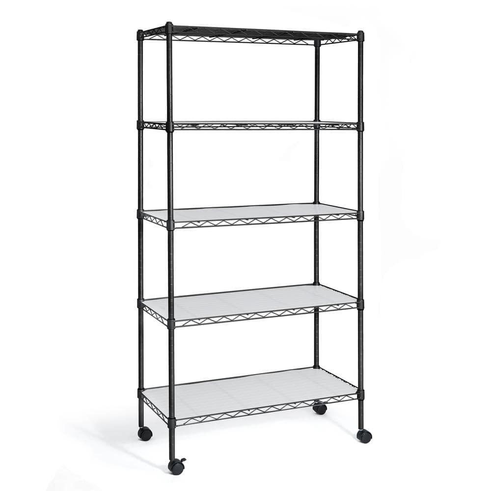 CAPHAUS NSF Adjustable Shelves Metal Wire Shelving Unit w/ Liners, Kitchen Storage Shelving, Metal Steel Storage Shelving, Garage Shelving Storage Organizer, Utility Shelf, 5-Tier W/ Wheels, Black