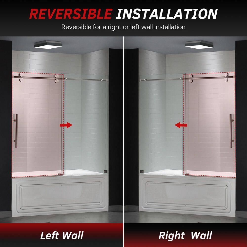 WoodBridge Frameless Single Sliding Shower Doors, 56-60" W X 62" H With 5/16" Clear Tempered Glass And Explosion-Proof Film MSDF6062-C