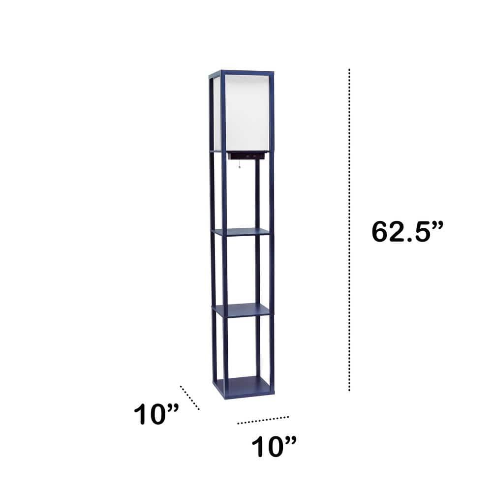 Creekwood Home Classix 62.5" 3-Tier Storage Floor Lamp with Charging Ports and Outlet Navy Blue