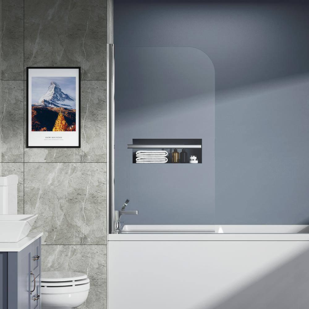 31" W x 55" H Tub Shower Door Panel, Foldable Bathtub Glass Shower Door, 180°Rotatable Pivot Glass Door Screen with 1/4" Thick SGCC Tempered Glass