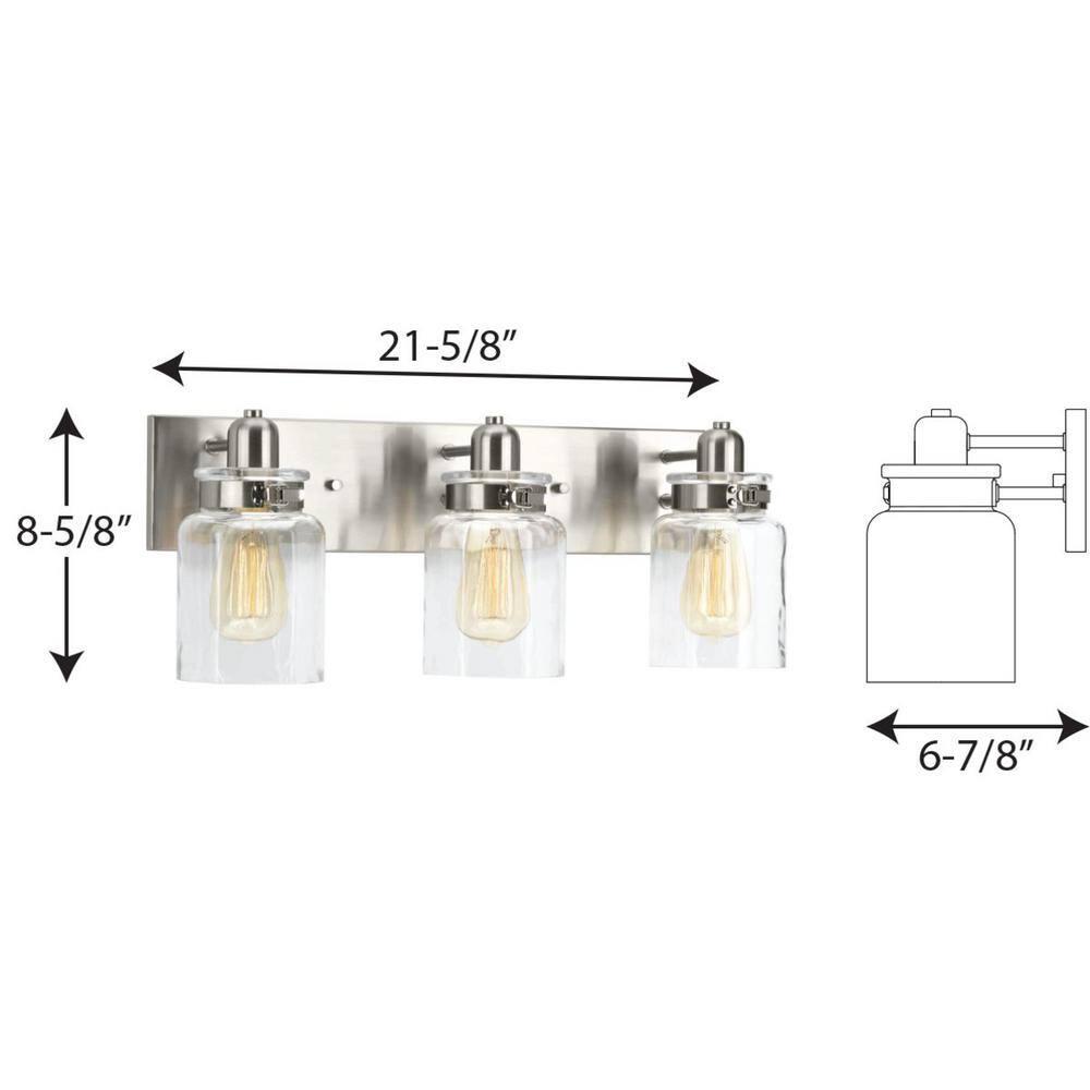Progress Lighting Calhoun Collection 3-Light Bath & Vanity Wall Light, Brushed Nickel, Clear Glass Shade