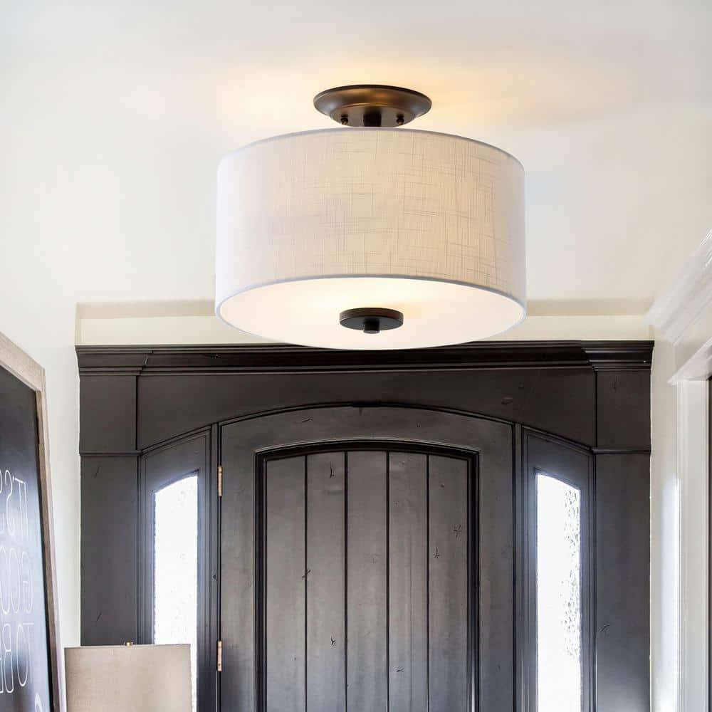 Marc 15" Metal LED Semi-Flush Mount, Oil Rubbed Bronze/White