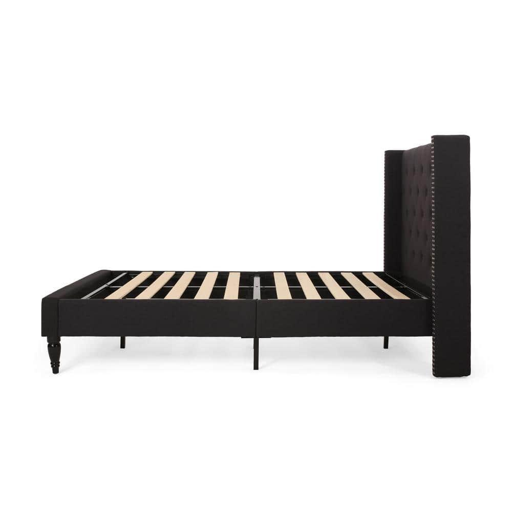 Noble House Liyam Queen-Sized Fabric Fully-Upholstered Traditional Bedframe, Black