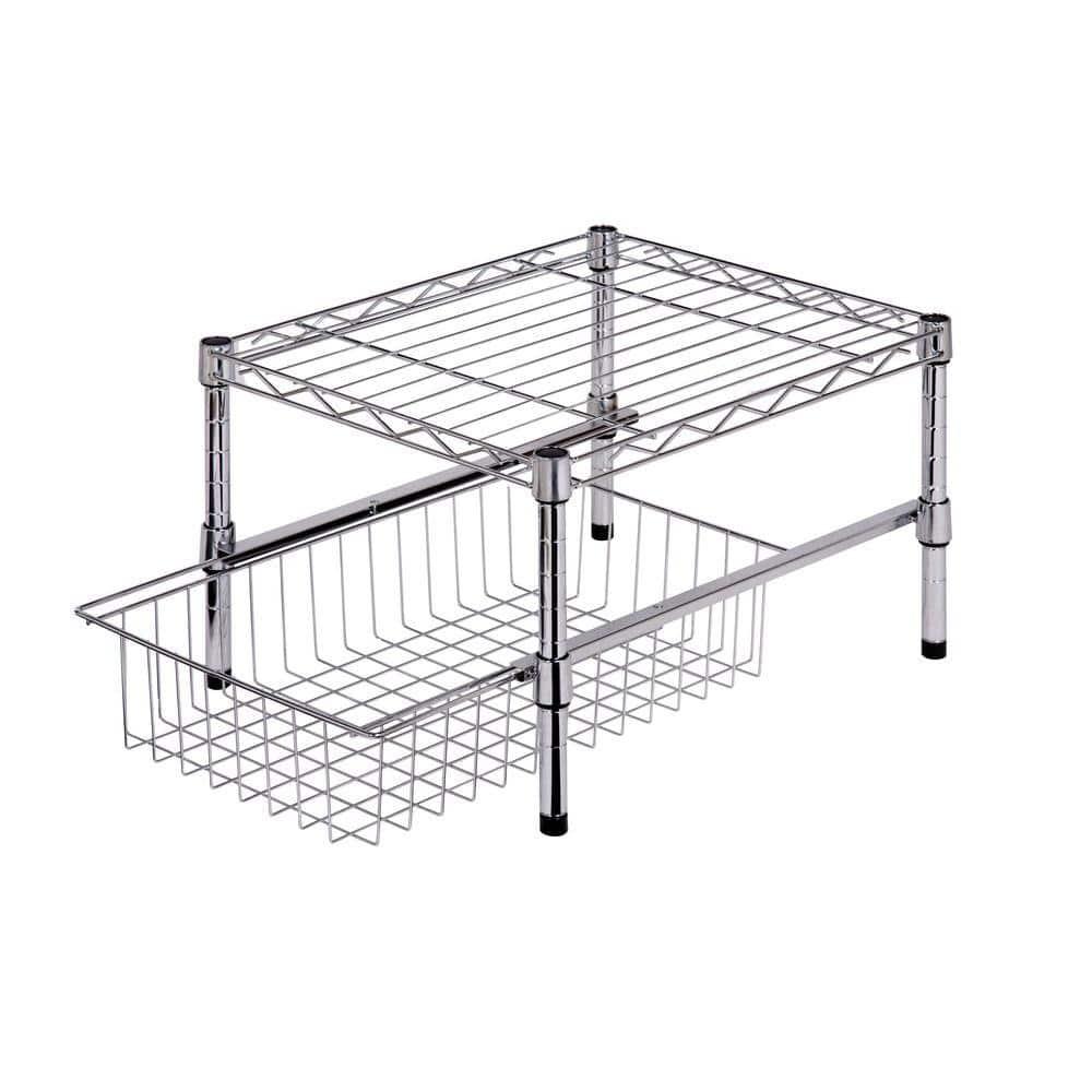 Honey-Can-Do Steel 2-Tier Stackable Adjustable Cabinet Organizer with Drawer, Chrome