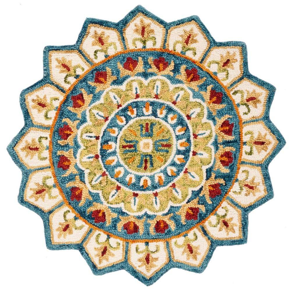 Novelty NOV605 Hand Tufted Area Rug - Ivory/Blue - 4' round - Safavieh.