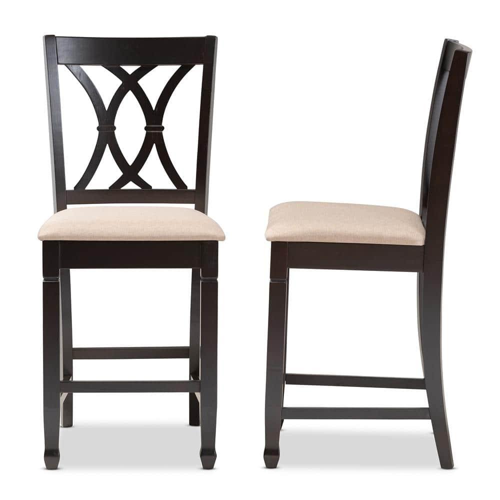 Set of 2 Reneau Finished Wood Counter Height Barstools Brown - Baxton Studio: Rubberwood Frame, Upholstered, 42.5" Height