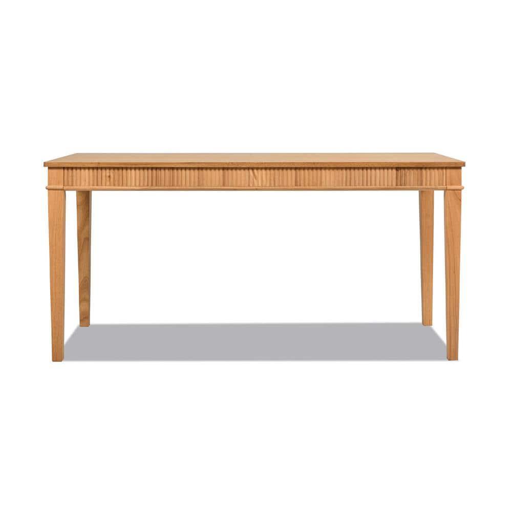 Dumont Modern Farmhouse 1-Drawer Fluted Home Office Writing Desk, Natural Blonde Solid Rubberwood & Rubberwood Veneer