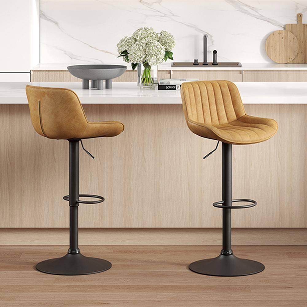 Art Leon Rustic Bar Stools Set of 2, Faux Leather with Backrest Chrome Legs, Upholstered Swivel Kitchen Stools, Gray