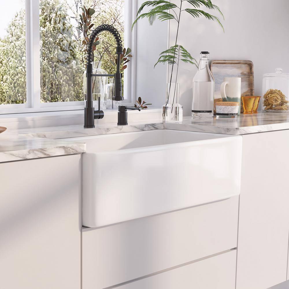 Denbigh 36'' W Farmhouse / Apron Single Bowl White Fireclay Kitchen Sink with Accessories