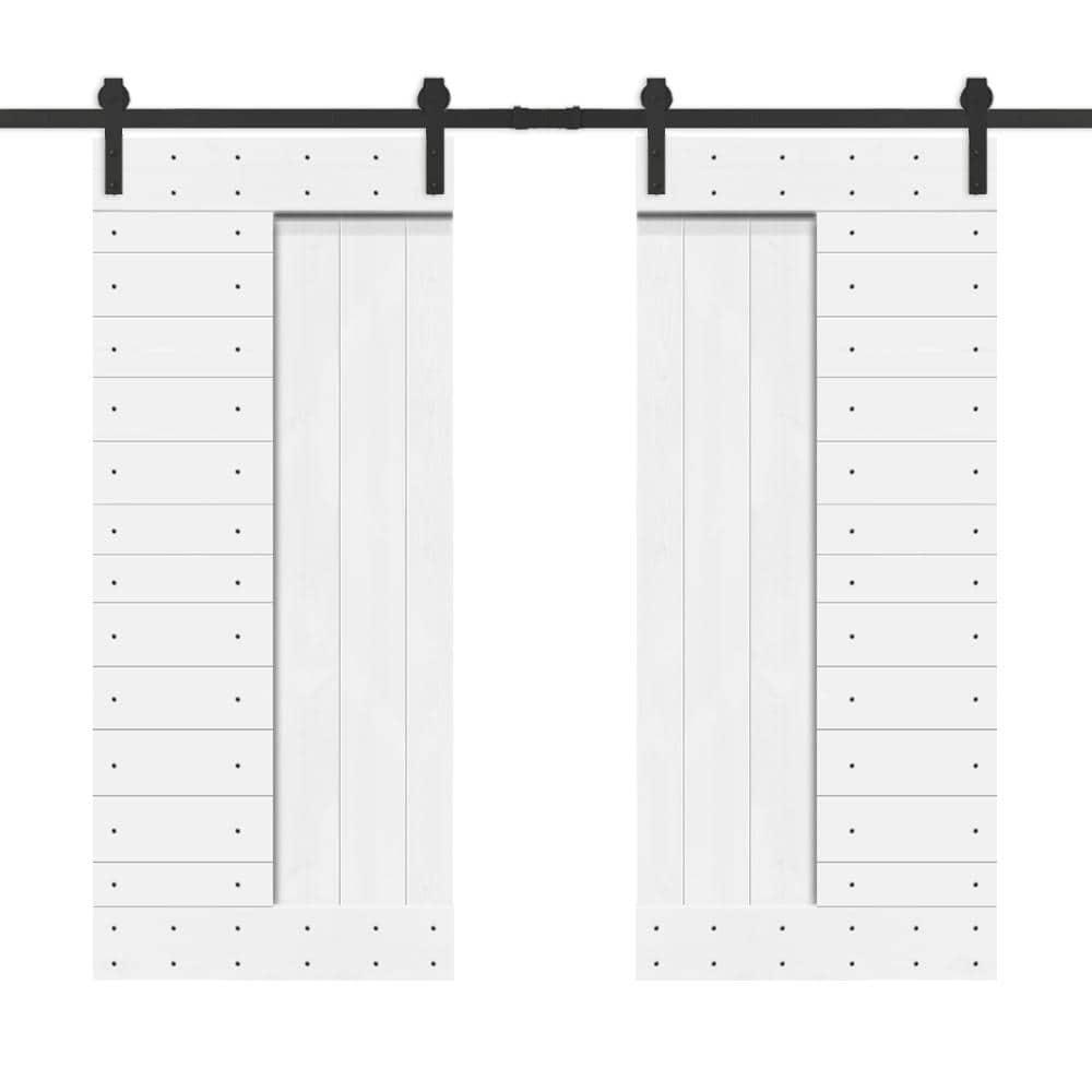 Calhome 84'' Solid Wood Paneled Painted with Installation Hardware Kit Barn Door