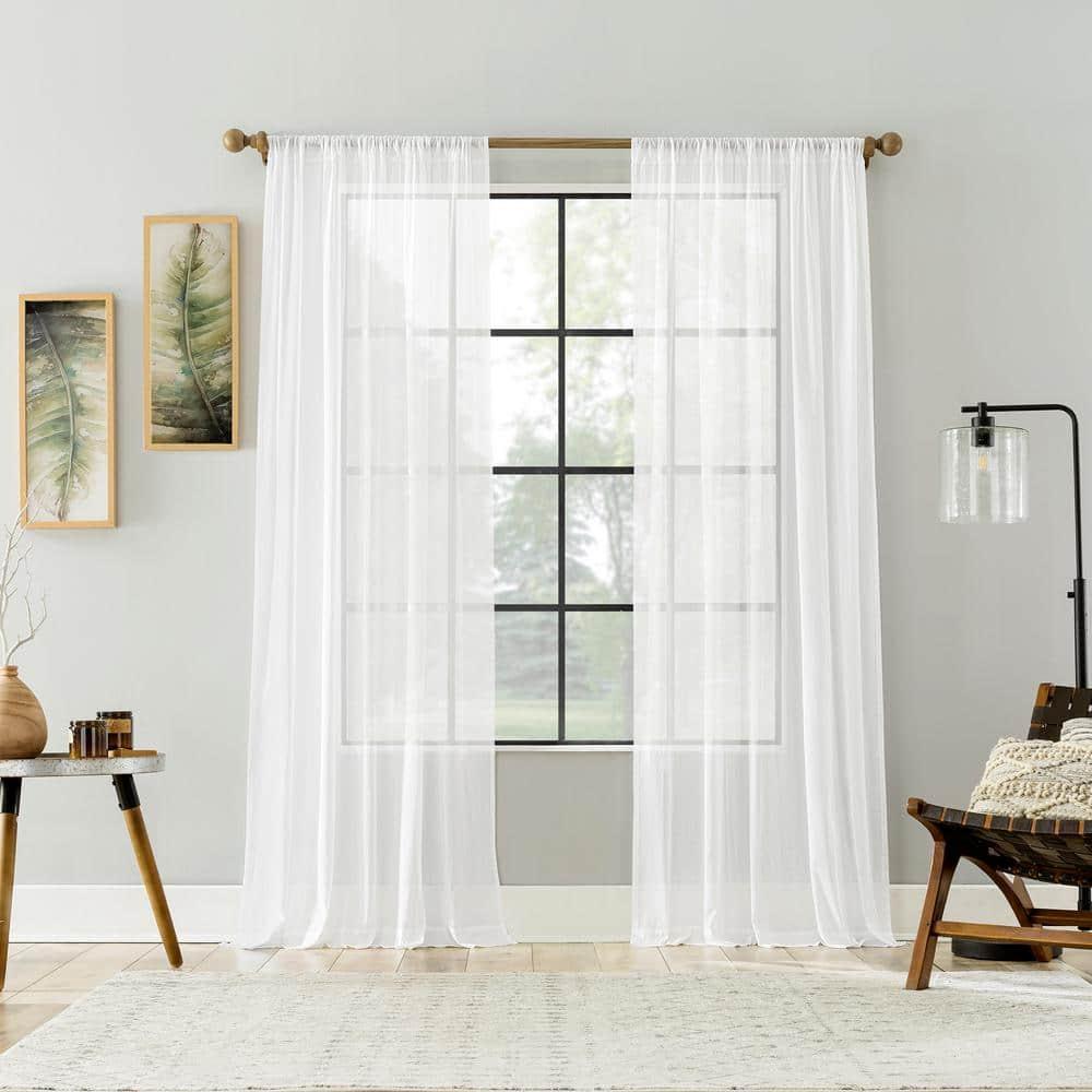 50"x84" Archaeo Sheer 100% Cotton Curtain Panel White: Transitional Voile Rod Pocket Indoor Drapery