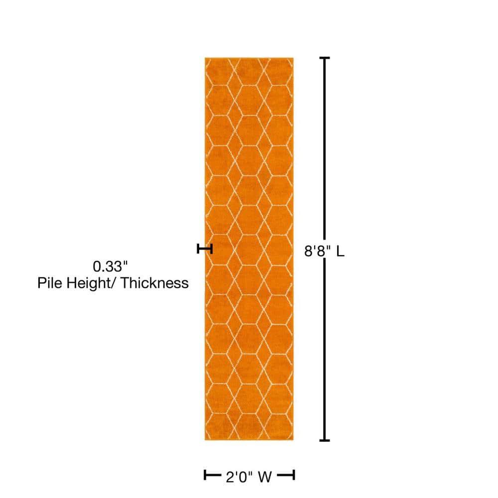 Unique Loom 2' 0 x 8' 8 Trellis Frieze Geometric Orange Area Rug