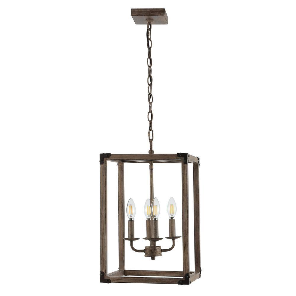 Magnolia 12.13" 4-Light Adjustable Iron Rustic Farmhouse LED Pendant, Brown