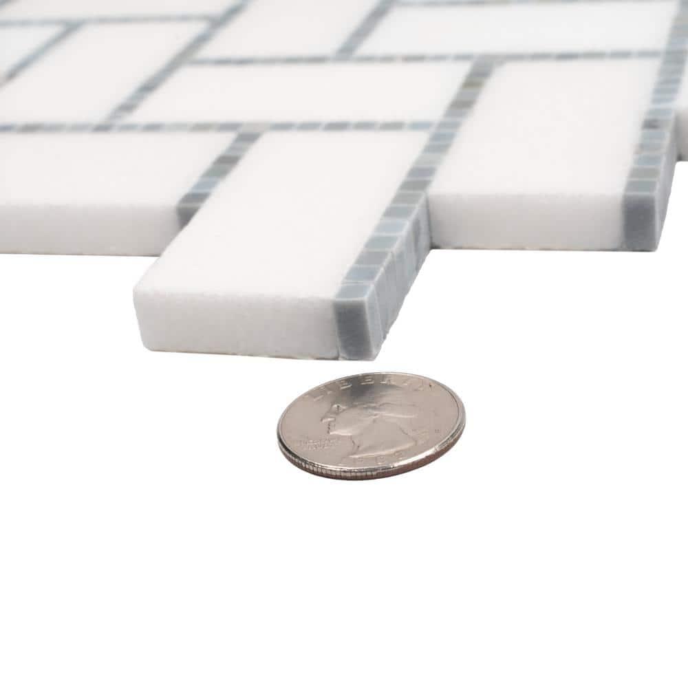 5 pack White and Gray 9.8 in. x 10.8 in. Polished Herringbone Marble Mosaic Floor and Wall Tile (3.68 sq. ft./Case)