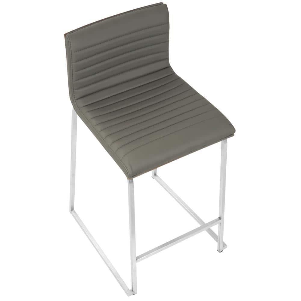 Contemporary Gray Faux Leather and Wood Metal Counter Stool