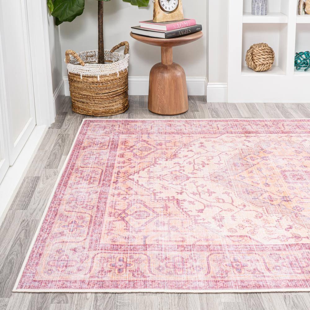 4' x 6' Alacati Ogee Medallion Machine Washable Indoor/Outdoor Area Rug, Red/Orange/Cream - JONATHAN Y