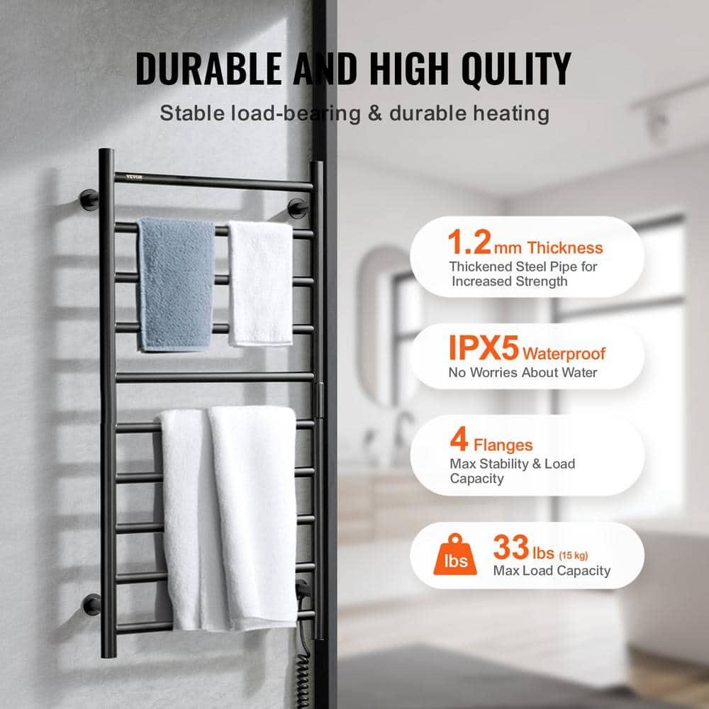 VEVOR 10-Bar Wall-Mounted Heated Towel Warmer Rack, Black, Adjustable Temperature