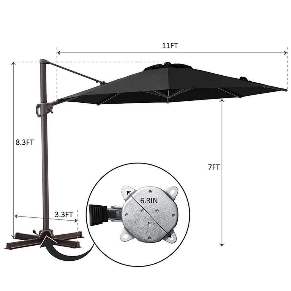 Pellebant  11' Outdoor Patio Cantilever Offset Umbrella Round, Base Not Included Black