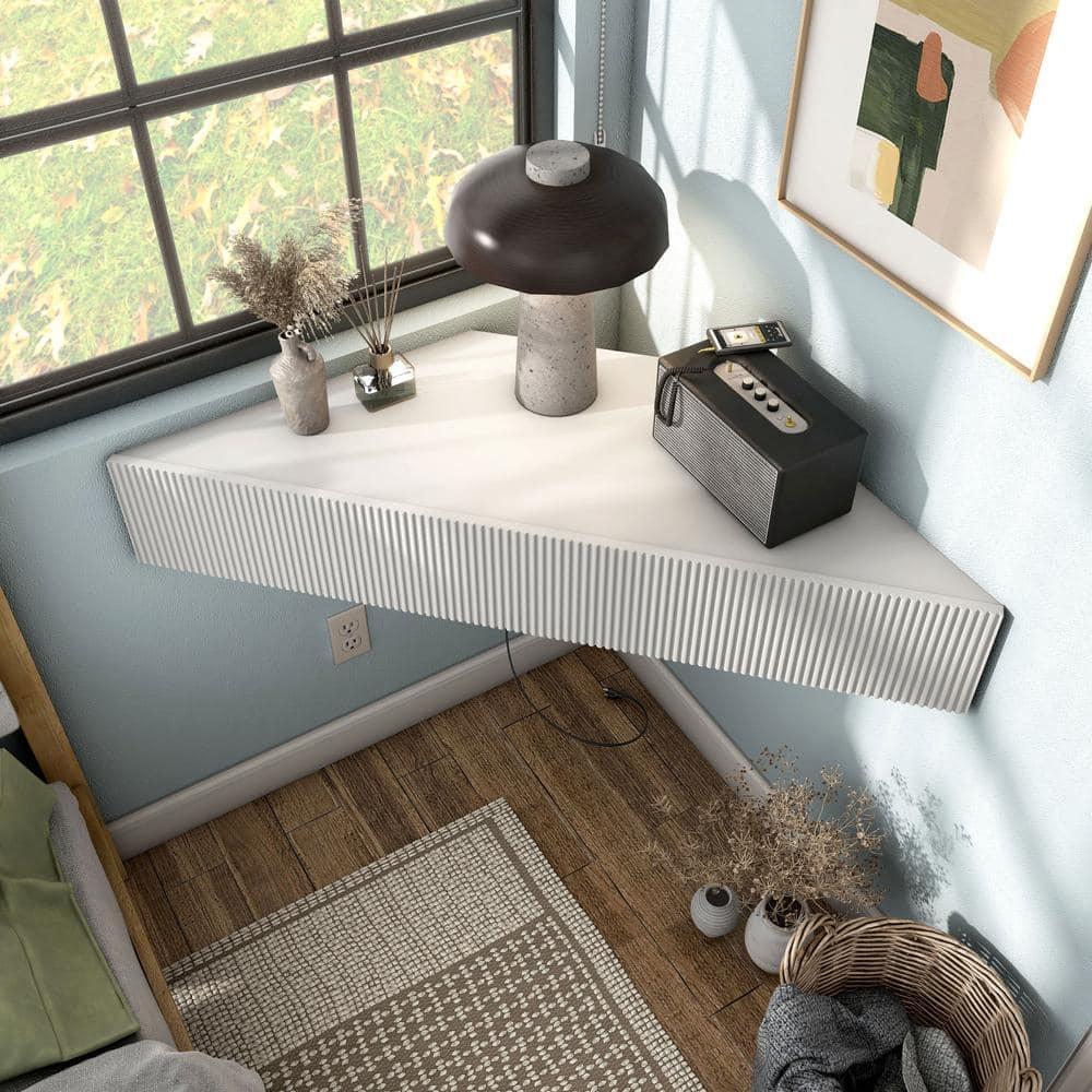 Furniture of America  Sukhumi Transitional 47-inch 3-Shelf Wall-Mounted Corner TV Console 3D Wavy Panel Door- White N/A Wood, Metal