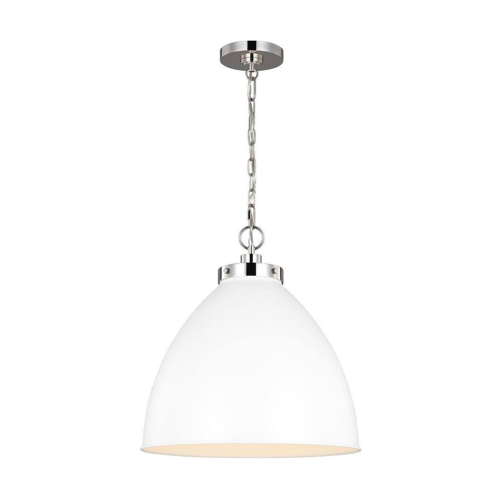 Elegant Matte White and Polished Nickel Bowl Pendant Light
