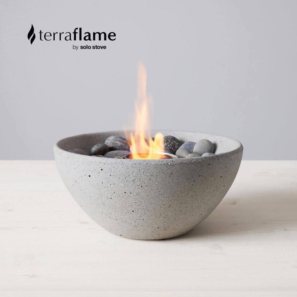 TerraFlame Basin Table Top Fire Bowl Gel Fuel - Stone Cast - Pewter
