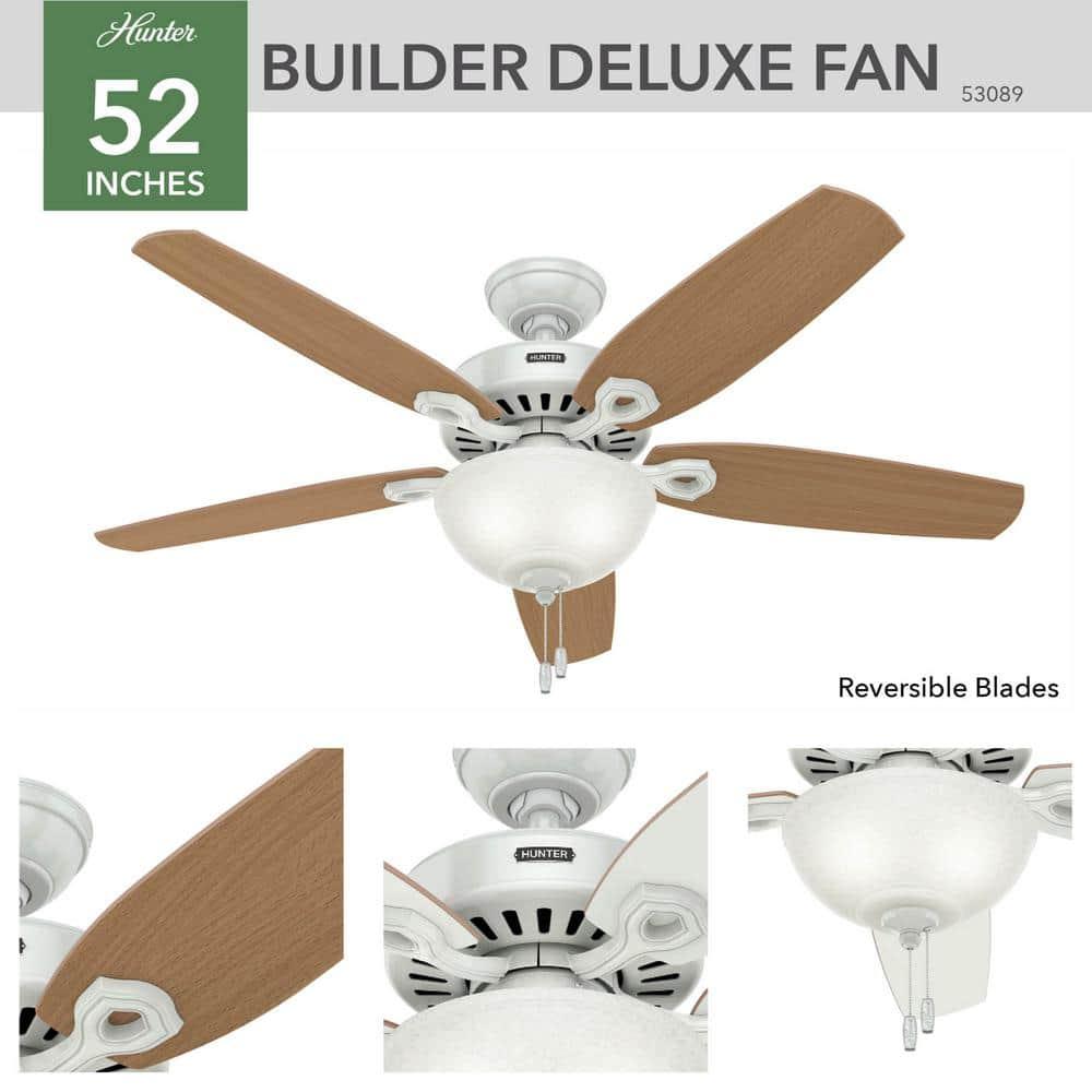 Hunter Fan 52" Builder Deluxe 5 - Blade Standard Ceiling Fan with Pull Chain and Light Kit Included